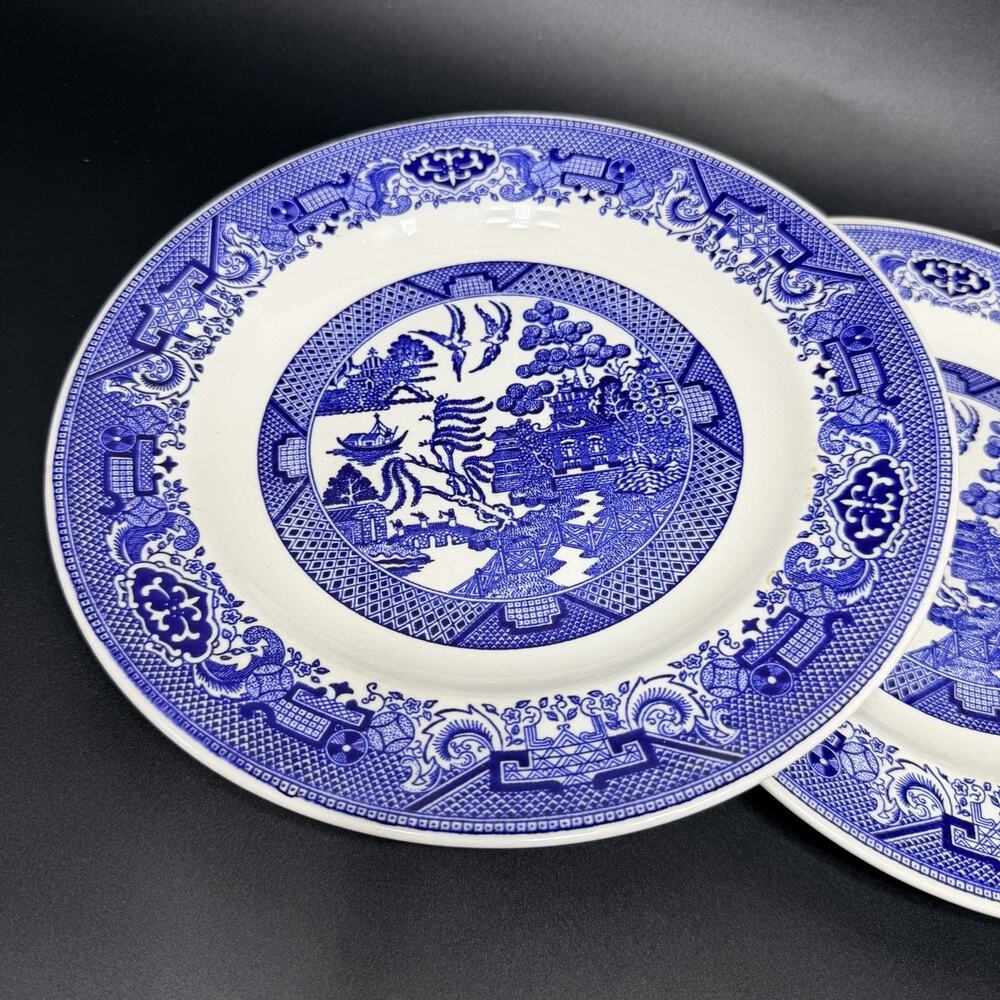 Set 2 Vtg Royal China Blue White Willow Ware 10β Dinner Plates Underglaze